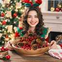 Pine Cones for Decorating - Artificial Red Berries Balls - Decorative Bowl Fillers for Centerpieces