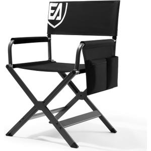 EVER ADVANCED Aluminum Lightweight Directors Chair Foldable, Folding Studio Movie Chairs Camping Event Vendor Chair, 19" Seat Height Black Fabric/Grey Frame, Support 350lbs