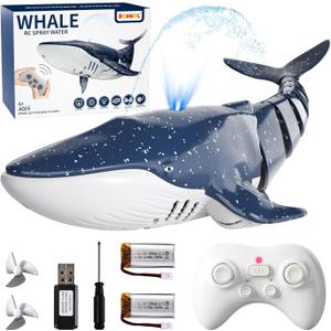 2.4Ghz Remote Control Whale Shark Toys for Boys Kids, 1:18 Scale High Simulation Whale Shark for Pool, Electric RC Shark Fish Toys with Light & Spray Water Function for 4 5 6 7 8 9 Year olds Kid
