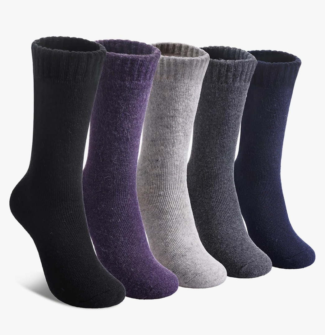 LINEMIN Wool Socks for Women Winter Warm Hiking Thick Warm Cozy Boot Crew Gift Socks 5 Pairs, One Size
