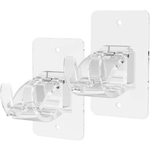 CIEMGNZOC 2PCS No Drill Curtain Brackets, Self-Adhesive Rods, Adjustable Curtain Hooks for Rods Under 1.57 Inch (Transparent)