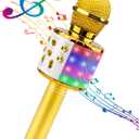 BlueFire 4 in 1 Karaoke Wireless Microphone with LED Lights, Portable Microphone for Kids, Great Gifts Toys for Kids, Girls, Boys and Adults (Gold)
