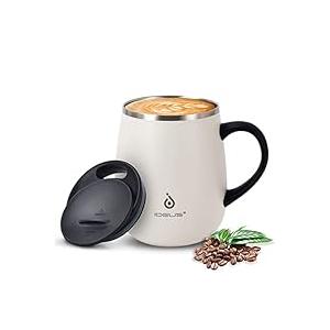 Ideus 16 oz Insulated Coffee Mug with Handle and Lid, Double Wall Stainless Steel Vacuum Thermal Coffee Mug, Travel Coffee Cup Thermal Cup for Home and Office, Beige