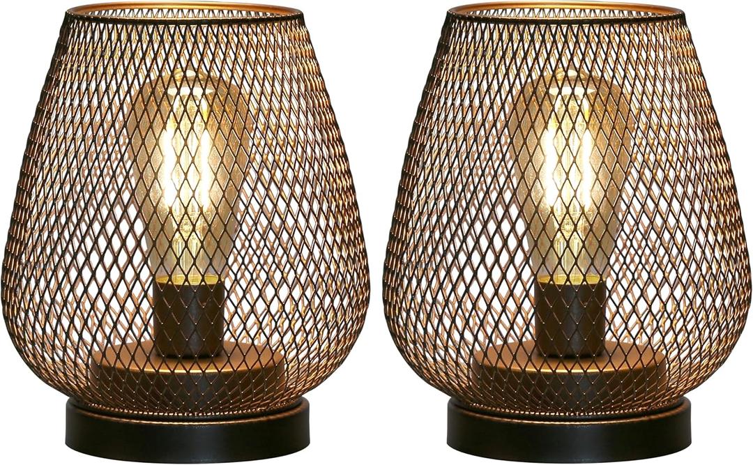 JHY DESIGN Set of 2 Metal Cage LED Lantern Battery Powered Cordless Accent Light with LED Great for Weddings Parties Patio Events for Indoors Outdoors