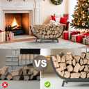 Firewood Rack - 25 inch Outdoor Indoor Metal Firewood Holder With Thickened Trapezoid Base-Double Coated Waterproof Rustproof Fireplace Firewood Stand, Black