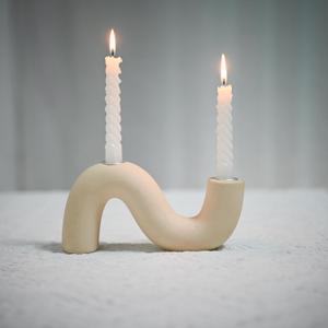 Ceramic Candle Holder, Modern Taper Candlestick Holder for Dining Table, Living Room Coffee Table, Candelabra for 2 Taper Candles (Cream)