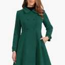 Allegra K Women's Winter Coat Overcoat Lapel Collar Long Swing A Line Double Breasted Pea Coat, Size: L