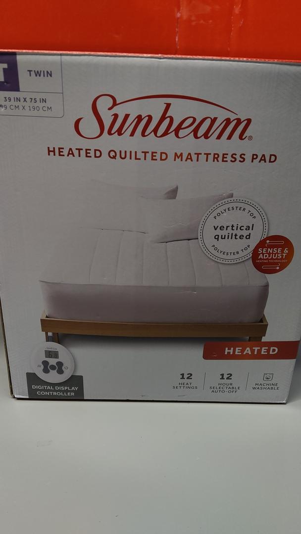 Sunbeam Restful Quilted Heated Mattress Pad Full 10 Heat Settings Auto-Shut Off Machine Washable White, 39in x 75in
