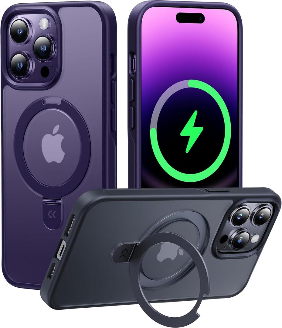 CASEKOO Designed for iPhone 14 Pro Max Case with Magnetic Invisible Stand [Military Drop Protection] [Compatible with MagSafe] Shockproof Slim Translucent Matte Promax Case 6.7 Inch, Purple