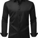 Mens Wrinkle Free Dress Shirts Regular Fit Business Button Down Shirt Formal Long Sleeve Wedding Stretch Shirts (Black, L)