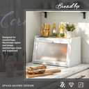 Large Farmhouse Bread Box with Window -White Natural Wood Bread Storage Container for Kitchen Countertop