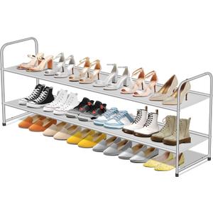 SLEEPING LAMB 2-Tier Long Shoe Rack Organizer for Closet, Stackable Wide Shoe Shelf Holds 18-Pairs Low Shoe Storage for Bedroom, Floor, Entryway (Grey) (11.4 x 42.5 x 18.7)