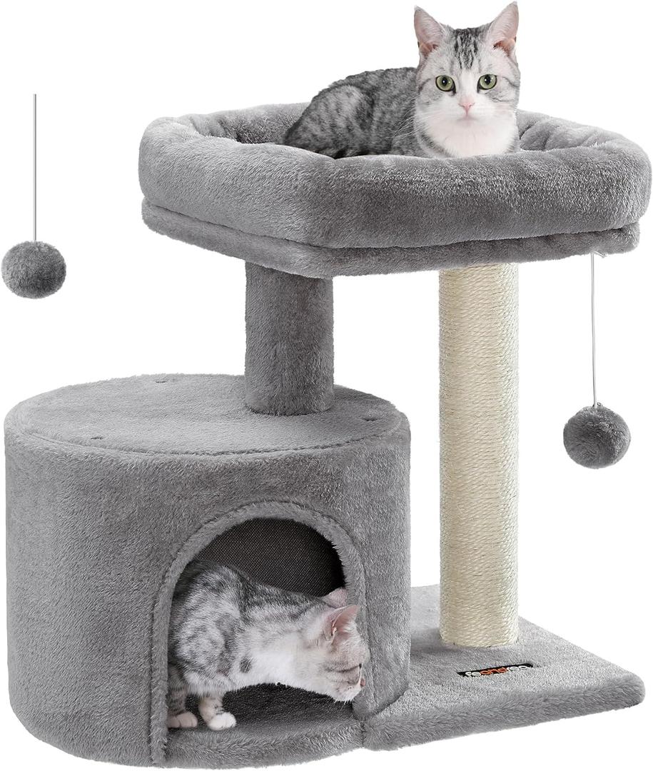 Feandrea Cat Tree Tower with Sisal Scratching Post, Cat Condo with Padded Perch, for Small Spaces, Kittens, Light Gray UPCT50W