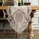 ARTABLE Lace Table Runner Rectangle Gray Cotton Linen Fabric Dresser Scarf with Exquisite Macrame Embroidery Table Runners for Kitchen Home Wedding Party Dining Decoration (Stone Gray, 16 x 70 Inch)