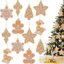 Soaoo 24 Pcs Gingerbread Cookie Ornaments, Gingerbread Ornaments for Christmas Tree, Mini Snowflake Reindeer Hanging Christmas Decorations for Xmas Tree Winter Holiday Crafts, 6 Designs