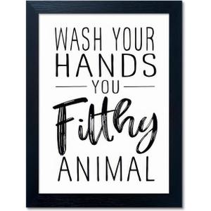 Bathroom Quotes Wall Decor, Black and White Bathroom Wall Art, Toilet Decor Signs Small Black Framed Canvas Art for Kid's Washroom