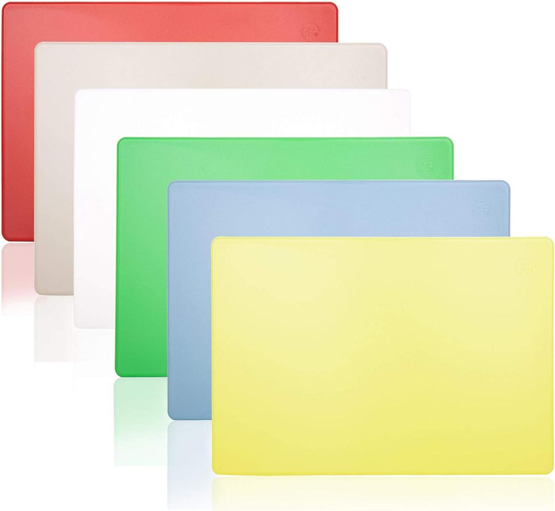 Thirteen Chefs 20 x 15 Inch Color Coded Cutting Boards - Set of 6 White, Red, Green, Blue, Yellow, Brown - 1/2" Thick HDPP Plastic for Food Service