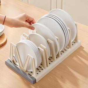 Li&Zhao Pots and Pans Organizer under Cabinet - Extended Dining Tray Storage Rack Cutting Board Rack Lid Holders inside Cabinet with 7 Adjustable Compartment for Kitchen Storage(Beige) (Gray)