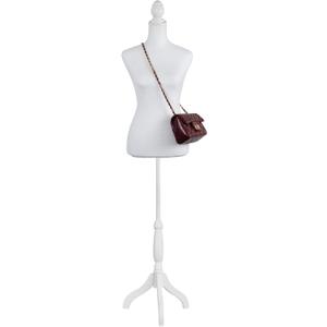 Female Linen Fabric Mannequin Torso Dress Form with Detachable Head, Two Wooden Hands and Height-Adjustable Metal Display Stand