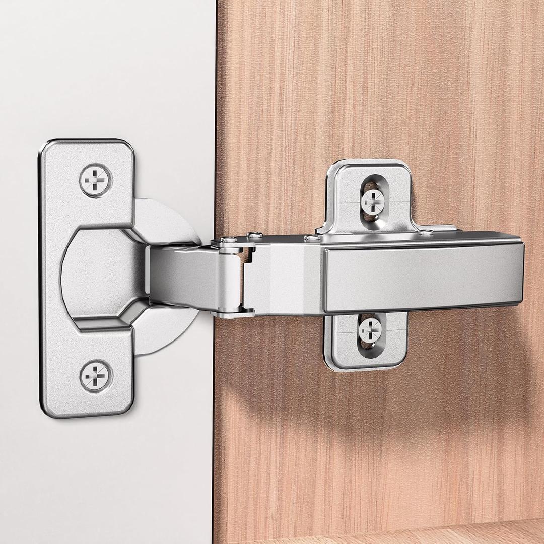 Kimdot 2 Pcs High-Performance Full Overlay Frameless Soft Close Cabinet Hinges, Concealed Kitchen Cabinet Hinges, European Cabinet Door Hinges with Screws Clip-on Nickel Plated Finish