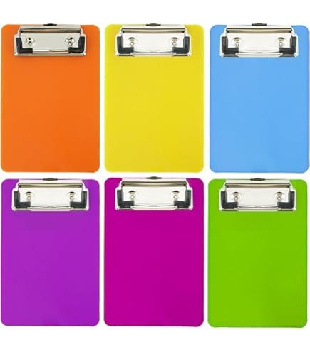 Juvealoe 6 x 9 Small Clipboard Set of 6, A5 Colored Plastic Clip Boards