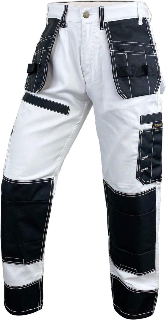 Notus Men's Work Safety Pants Cordura Knee Reinforced Casual Tactical Trousers Utility Tools Holster Pockets (32W x 30L, White)