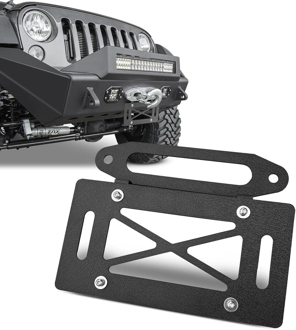 Hawse Fairlead License Plate Mount, 10 Inch Winch Mounting Bracket, Black Aluminum