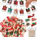 Wooden Clips, Tiny Clothes Pins for Photos, Christmas Small Clothespins Decorative Colored Close Pins for Crafts Picture Cards Hanging, 50 PCS with 33FT Hemp Rope