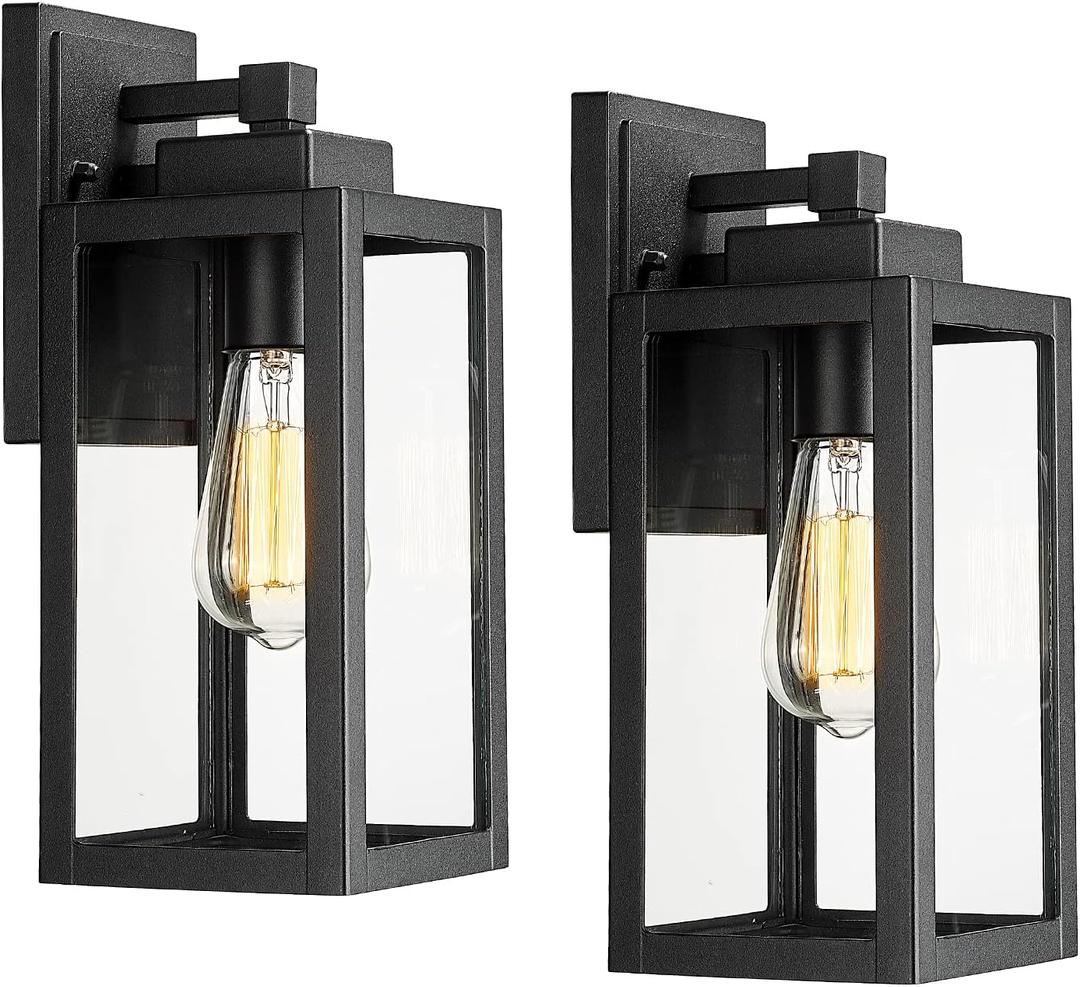 Darkaway Outdoor Lights Fixtures Wall Mount, Exterior Waterproof Wall Lanterns, Porch Sconces Wall Mounted Lighting with Glass ShadeModern Wall Lamps for House, Front Porch, Patio (2 Pack, Black)