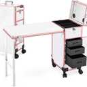 Portable Manicure Table 3 Drawers, Rolling Lockable Makeup Train Case with Blueteeth Speaker and Nail Polish Organizer, Foldable Nail Desk with Mirror & TSA Lock for Nail Tech and Salon Use, 15.3 X 10.8 X 30.8 Inches