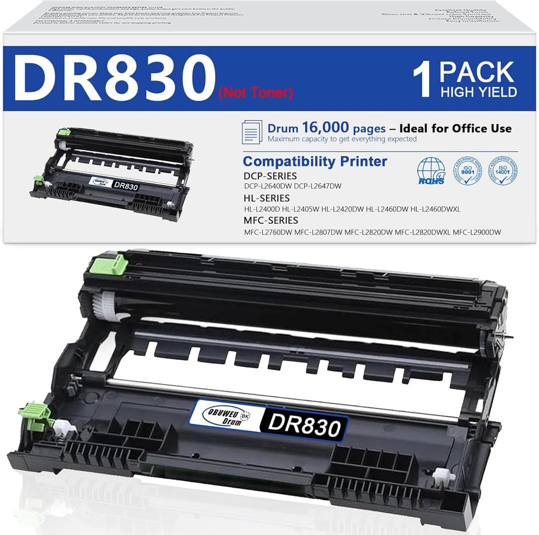 DR830 Drum Unit High Yield (Not Toner) Replacement for Brother DR-830 Drum Unit Black 1 Pack HL-L2400D HL-L2460DW HL-L2405W HL-L2465DW HL-L2480DW DCP-L2640DW MFC-L2820DWXL MFC-L2820DW Printer