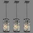 Black Hanging Kitchen Island Modern Concise Crystal Pendant Light Fixture, Adjustable Mini Crystal Pendant Lights Kitchen Island for Kitchen, Dining Room, and Bedroom (3 Pack)