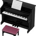 TOYANDONA Piano Keyboard Dollhouse Piano Model Miniature Upright Stool Musical Educational Toy for Kids Micro Landscape Fairy Garden Black