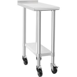 HARDURA Stainless Steel Commercial Work Table with Wheels Prep & Work Metal Table 3012 Inches Heavy Duty NSF with Casters and 2" Backsplash