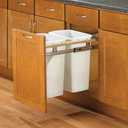 Knape & Vogt 35 Qt. Double Top Mount Pull Out Trash Can, in-Cabinet Kitchen Garbage, D Steel, 18 in. H x 15 in. W x 23 in., White