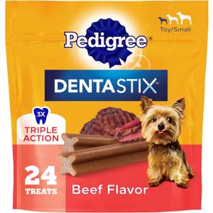 Pedigree Dentastix Dental Chews for Dogs, Small and Toy Breed Dog Treats, Beef Flavor, (7) 24ct Bags (168 Treats Total) (EXP 05/20/27)