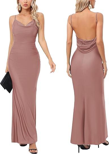 Capuffy Women Drape Neck Formal Maxi Dresses Lace Backless Cocktail Party Dress Spaghetti Straps Mermaid Evening Gown 221 Size XL