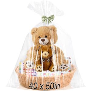 6PCS Extra Large Cellophane Gift Bags 40x50 Inch Clear Cellophane Wrap Storage Bags for Gift Baskets Baby Bridal Shower Wedding Party Favor Birthday Halloween Candy 2.5 Mil Thick