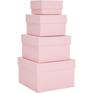 Stockroom Plus Gift Box Set - 4 Piece Assortment, Pink - Nesting & Stackable Pink Square Boxes with Lids for Weddings, Birthdays & Favors