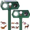 Cat Repellent Outddor, Deer Repellent Devices Solar Ultrasonic Animal Repeller Deterrent with Motion Detection&Flash Light to Keep Squirrel Dog Raccoon Rabbit Coyote Out of Yard Farm Garden(2Pack)