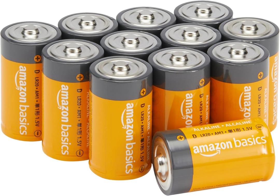 Amazon Basics 12-Pack D Cell Alkaline Batteries, 1.5 Volt, 5-Year Shelf Life, Long-Lasting Power, Reliable for Clocks and Emergency Use