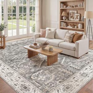 Washable 9x9 Square Area Rugs for Living Room Vintage Non Slip Grey