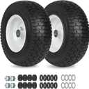 2 Pack, 13x5.00-6 Flat Free Lawn Mower Tire and Wheel, 13x5-6 Riding Lawnmower Tire with 3"-6" Centered Hub and 3/4" & 5/8" Bearings, Tractor Turf Tire Turf-Friendly, 2 Pack