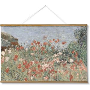 ARPEOTCY Extra Large Vintage Framed Wall Art, 36x54 Inch Retro Seaside Wildflower Hanging Framed Canvas Print Artwork, Rustic Landscape Living Room Decor, Farmhouse Above Bed Wall Decor (Beachside Poppies)
