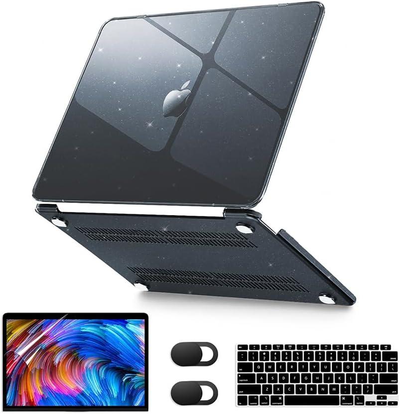 Compatible with MacBook Air 13 inch Case M5 M4 M3 M2 Chip 2022-2026 Release A3449 A3240 A3113 A2681, Sparkly Glitter Clear Case for MacBook 13.6 +Keyboard Cover+Screen Protector+Webcam Cover, Black