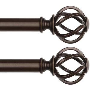 2 Pack Bronze Curtain Rods for Windows 48 to 84 Inch, USFOOK 7/8 Inch Telescoping Splicing Drapery Rods with Twisted Cage Finials