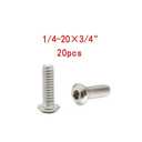 1/4-203/4" Button Head Socket Cap Bolts Screws 304 Stainless Steel Machine Screws Bolts Fully Machine Thread Allen Hex Drive, Pack of 20