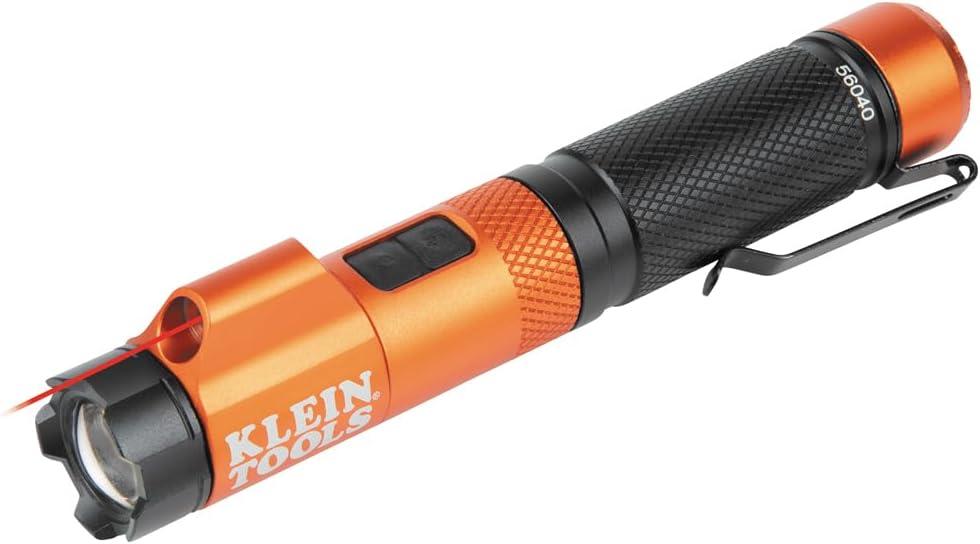 KLEIN TOOLS 56040 Magnetic LED Flashlight, 350 Lumen Rechargeable Flashlight, Twist Focus, Laser Pointer, Hands-Free, USB Charging Cable, for Work and Outdoor