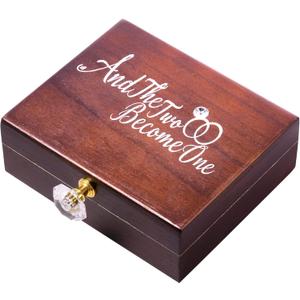 Wedding Ring Bearer Box and Then Two Become One Mr. and Mrs. Diamond Ring Box Holder Elegant Wedding Gift, 5W x 6D x 2H(Dark Brown)