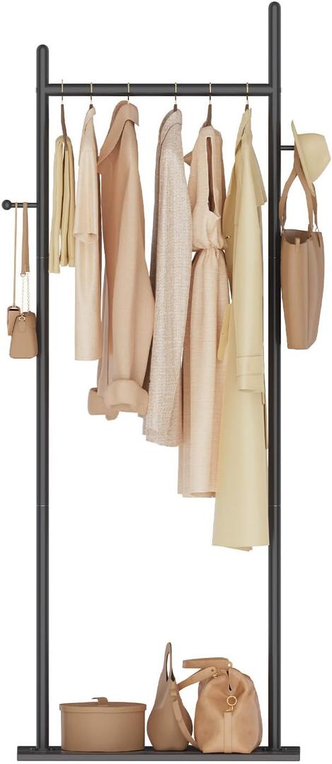 GUOHNHE Large Metal Coat Rack Freestanding, Modern Coat Hanger Stand with 2 Hooks and Heavy Rock Slab Base, Industrial Clothes Rack, Garment Rack, 19.7 x 11.8 x 68.9 In, Black, GYJ202MB